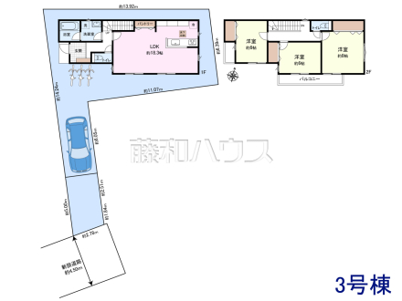 土地価格1,890万円＋建物価格1,800万円＝総額3,690万円　
[参考プラン] 
建物価格：1,800万円（税込）　建物面積：93.96m&sup2;