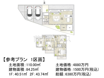 1号地　建物プラン例（間取図）　【府中市白糸台４丁目】　
[参考プラン] 
建物価格：1,500万円（税込）　建物面積：84.24m&sup2;