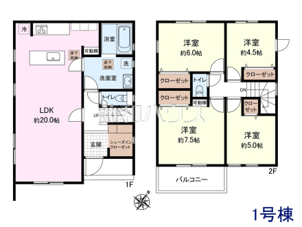 ≪1号棟・間取図≫ 4LDK＋SIC　1階：51.34㎡・2階：49.27㎡・合計：100.61m² 【西東京市下保谷5丁目】
