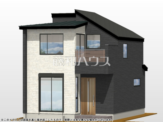 2号地　建物プラン例（パース・外観）　【日野市西平山５丁目】　
[参考プラン] 
建物価格：1,700万円（税込）　建物面積：84.68m&sup2;