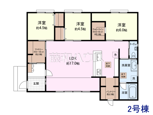 2号棟　間取図　【八王子市小宮町】LDKには暮らしの幅を広げる土間もございます。観葉植物やペットの憩いの場としても使えるスペースです。