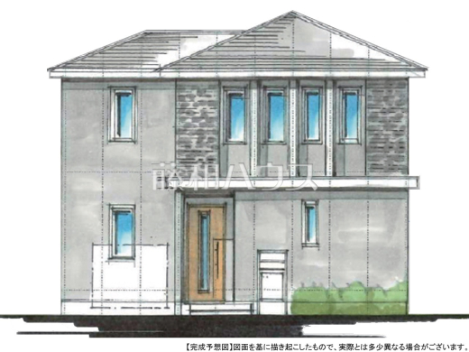 5号地　建物プラン例（パース・外観）　【国立市東３丁目】　
[参考プラン] 
建物価格：2,781万円（税込）　建物面積：107.64m&sup2;