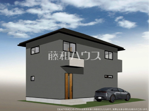 1号地　建物プラン例（パース・外観）　【立川市若葉町３丁目】　
[参考プラン] 
建物価格：1,700万円（税込）　建物面積：94.4m&sup2;