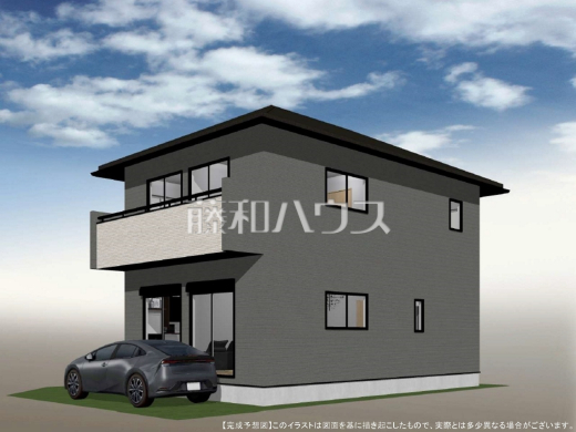 1号地　建物プラン例（パース・外観）　【立川市若葉町３丁目】　
[参考プラン] 
建物価格：1,700万円（税込）　建物面積：94.4m&sup2;