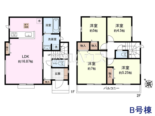 B号棟　間取図　【日野市落川】
4LDKの間取りでプライベート空間を満喫！