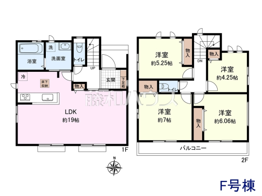 F号地　建物プラン例（間取図）　【東大和市狭山４丁目】　
[参考プラン] 
建物価格：1,500万円（税込）　建物面積：95.22m&sup2;