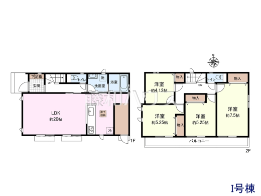 I号地　建物プラン例（間取図）　【東大和市狭山４丁目】　
[参考プラン] 
建物価格：1,540万円（税込）　建物面積：97.91m&sup2;