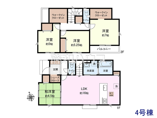 ≪4号棟　間取図≫ついゴロンとしたくなる和室。あるとやっぱり落ち着きますね。　【府中市多磨町２丁目】