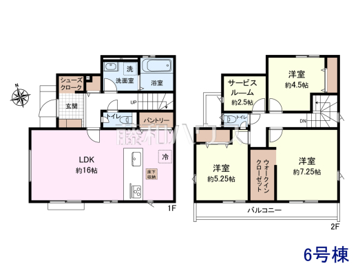 ≪6号棟　間取図≫大容量のウォークインクローゼットでお部屋をスッキリきれいに保てます。【府中市多磨町２丁目】