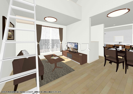 完成予想図（内観）1階よりも光が差し込みやすい2階にリビングを設置することで、明るいリビングを実現！【杉並区永福２丁目】