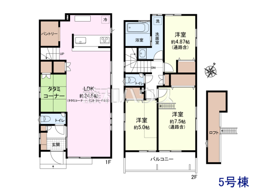 5号棟・間取図【東久留米市小山5丁目】 LDK内に畳コーナーを配置しました。お子様のお昼寝やひと休みするのにホッとできる空間です。 