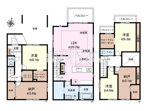 明るい吹き抜けのある20帖のリビング。3LDK＋2S・WIC×3の収納豊富な間取です♪【西東京市ひばりが丘北４丁目】