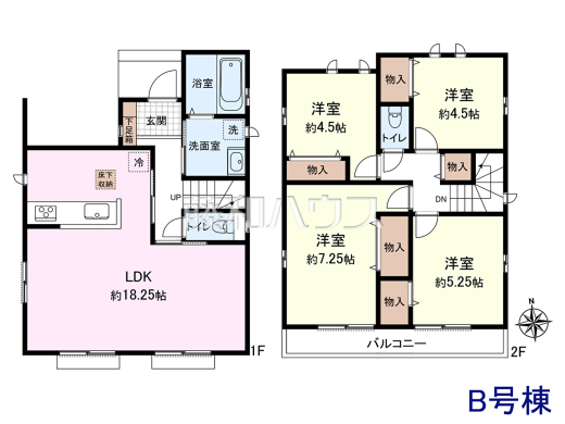 ≪B号棟　間取図≫全居室角部屋仕様で2面採光を実現 【府中市日新町３丁目】