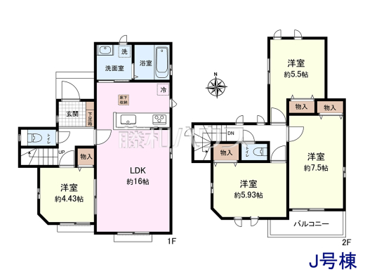 ≪J号棟　間取図≫ご家族が集うリビングは広さゆったり約16帖☆　【府中市日新町３丁目】
