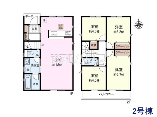 間取図　2号棟【三鷹市北野３丁目】