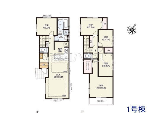 ≪1号棟　間取図≫ご家族のコミュニケーションが広がるリビングイン階段　【府中市浅間町４丁目】