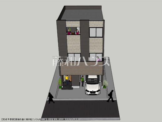 建物プラン例（パース・外観）　建物価格：2200万円（税込）　建物面積：113.13平米　【新座市栄５丁目】　
[参考プラン] 
建物価格：2,200万円（税込）　建物面積：113.13m&sup2;