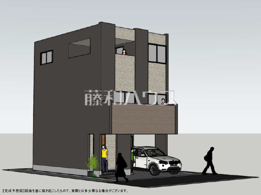 建物プラン例（パース・外観）　建物価格：2200万円（税込）　建物面積：113.13平米　【新座市栄５丁目】　
[参考プラン] 
建物価格：2,200万円（税込）　建物面積：113.13m&sup2;