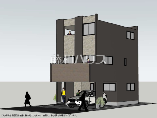 建物プラン例（パース・外観）　建物価格：2200万円（税込）　建物面積：113.13平米　【新座市栄５丁目】　
[参考プラン] 
建物価格：2,200万円（税込）　建物面積：113.13m&sup2;