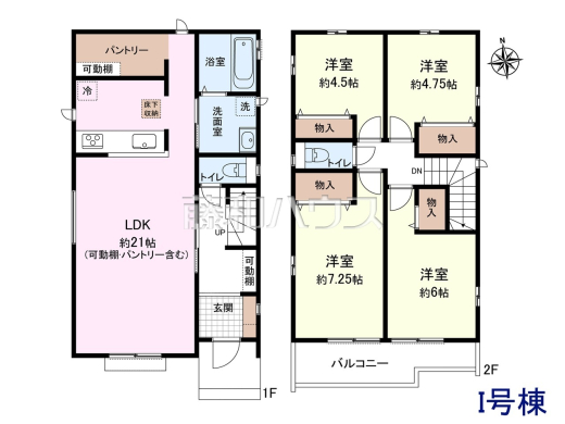 I号地　建物プラン例（間取図）　【清瀬市野塩３丁目】　
[参考プラン] 
建物価格：1,630万円（税込）　建物面積：101.02m&sup2;
