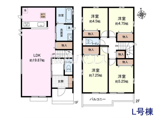 L号地　建物プラン例（間取図）　【清瀬市野塩３丁目】　
[参考プラン] 
建物価格：1,700万円（税込）　建物面積：99.78m&sup2;
