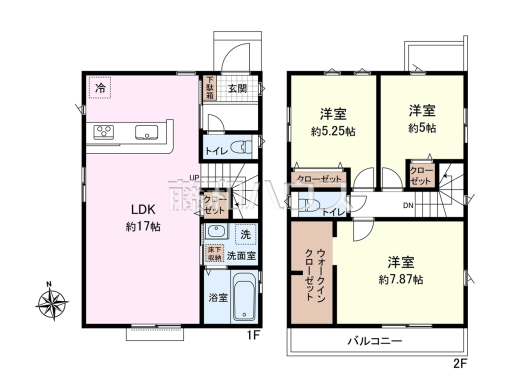 建物プラン例（間取図）　【小平市上水本町１丁目】　
[参考プラン] 
建物価格：1,500万円（税込）　建物面積：84.46m&sup2;
