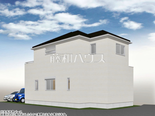 8号地　建物プラン例（北東パース・外観）　【東村山市恩多町５丁目】　
[参考プラン] 
建物価格：1,650万円（税込）　建物面積：97.29m&sup2;