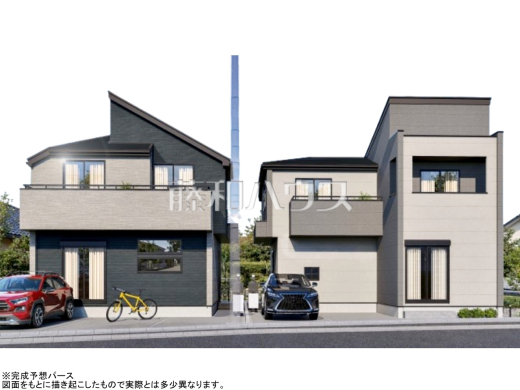 44号地　建物プラン例（パース・外観）　【東村山市恩多町５丁目】　
[参考プラン] 
建物価格：1,650万円（税込）　建物面積：98.74m&sup2;