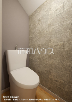 ≪完成予想図・内観パース≫ きれいでさわやか、ウォシュレット付きトイレ。各階にトイレを設けておりますので、朝の忙しい時間などトイレの取り合いで喧嘩になることも少なそうですね。【東久留米市本町３丁目】