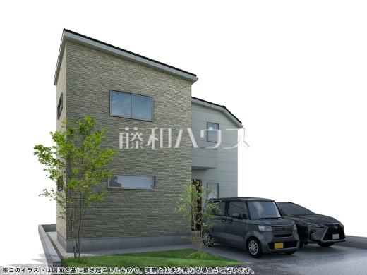 2号地　建物プラン例（パース・外観）　【東久留米市下里１丁目】　
[参考プラン] 
建物価格：2,123万円（税込）　建物面積：87.77m&sup2;