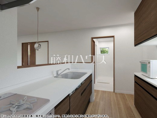 4号地　建物プラン例（パース・内観）　【東久留米市下里１丁目】　
[参考プラン] 
建物価格：2,046万円（税込）　建物面積：91.08m&sup2;
