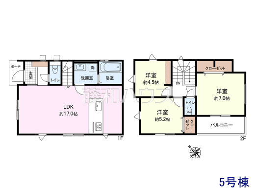 5号地　建物プラン例（間取図）　【調布市東つつじケ丘３丁目】　
[参考プラン] 
建物価格：1,800万円（税込）　建物面積：79.07m&sup2;