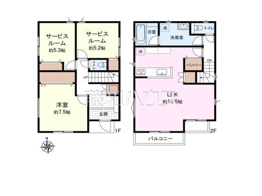 4号地　建物プラン例（間取図）　【小平市天神町１丁目】　
[参考プラン] 
建物価格：1,600万円（税込）　建物面積：90.72m&sup2;