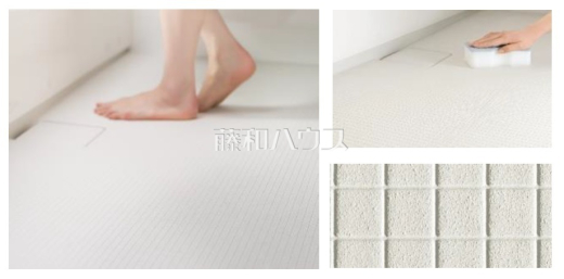 プレーンフロア　　ぬれた状態でもすべりぬくく、家族みんなに安心。翌朝にはカラッと乾いてお手入れもらくちんです。
