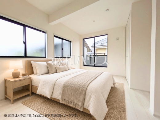 2号棟 居室 ※画像はAI技術を用いて家具等をCG合成した配置イメージです。現況とは異なる場合があり、家具類は販売対象に含まれません。【三鷹市大沢5丁目】
