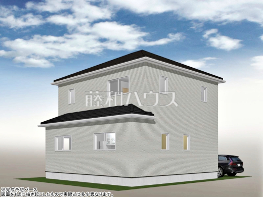 9号地　建物プラン例・南東側（パース・外観）　【小平市小川町１丁目】　
[参考プラン] 
建物価格：2,398万円（税込）　建物面積：99.36m&sup2;
