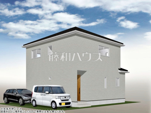 9号地　建物プラン例・北西側（パース・外観）　【小平市小川町１丁目】　
[参考プラン] 
建物価格：2,398万円（税込）　建物面積：99.36m&sup2;