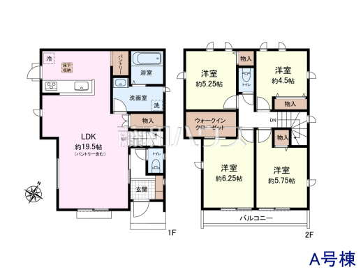 ≪A号棟　間取図≫家族が集まるリビングに階段を設ける事で、自然と家族のコミュニケーションが広がります。【府中市南町６丁目】