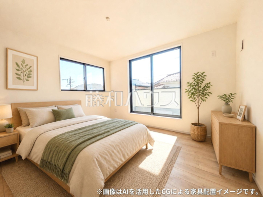 居室 2面採光で明るいお部屋 ※画像はAI技術を用いて家具等をCG合成した配置イメージです。現況とは異なる場合があり、家具類は販売対象に含まれません。【西東京市保谷町5丁目】