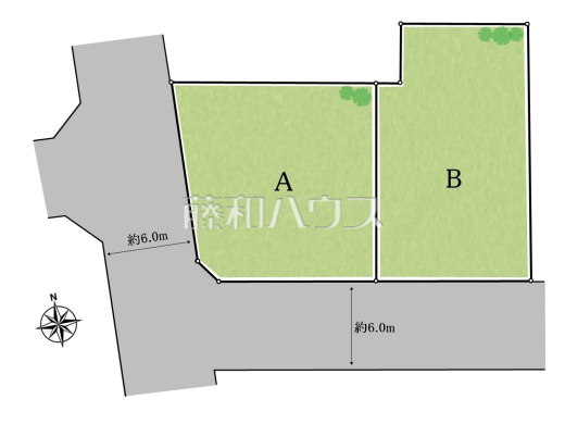 ≪区画図≫約45.05坪の敷地ですので、お庭も確保できる広さです。　【小平市花小金井２丁目】
