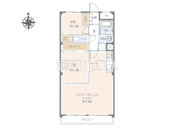 ≪間取図≫南向きバルコニーは洗濯物もよく乾きます♪【府中マンション】