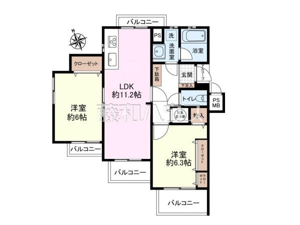 ≪間取図≫全居室南向きで明るく、冬場でも太陽の日差しで室内ぽかぽかです！【ライオンズマンション京王多摩川第2】