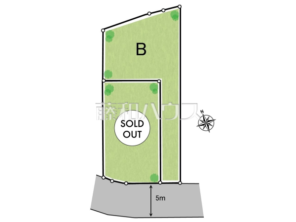 全体区画図　5m道路面につき車の出し入れも楽々です。【日野市大字川辺堀之内】
