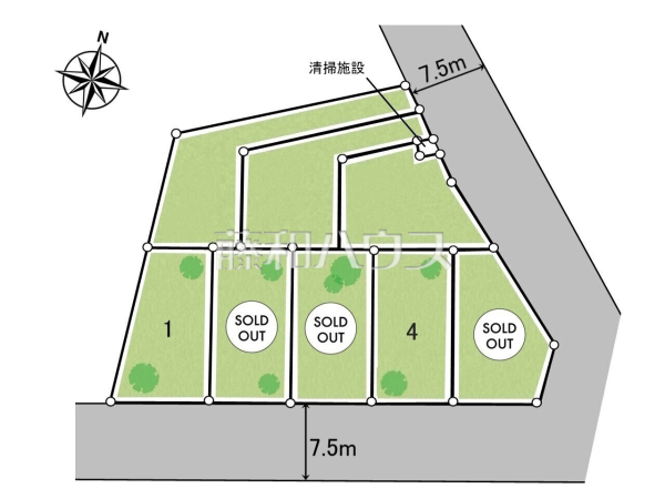 全体区画図　【東大和市立野３丁目】 　
運転、駐車が苦手な方にも嬉しい前面道路7.5m！　