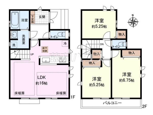 間取図　LDK16帖♪コミュニケーション重視のリビングイン階段　【小平市津田町２丁目】