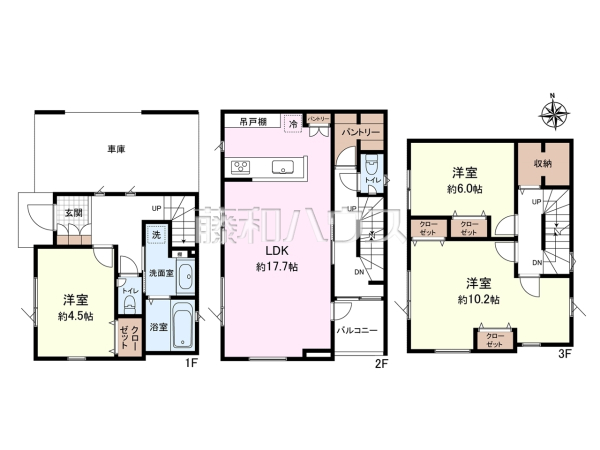 間取図　【武蔵野市境南町３丁目】　 2階にリビングを設置することで道路や外からの視線が届きにくい、プライバシー性の高いリビングでゆっくりと寛ぐことができます。 