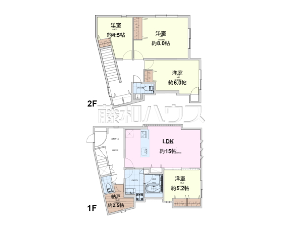 間取図　【練馬区大泉学園町２丁目】
1階よりも光が差し込みやすい2階にリビングを設置することで、明るいリビングを実現！　