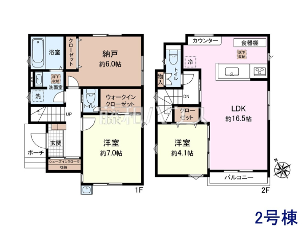 2号棟　間取図　【東久留米市滝山５丁目】 堂々完成、いつでもご内覧いただけます！ぜひ実物をご覧いただきたく思います。喜んでご案内いたしますのでお気軽にお問合せ下さい。
