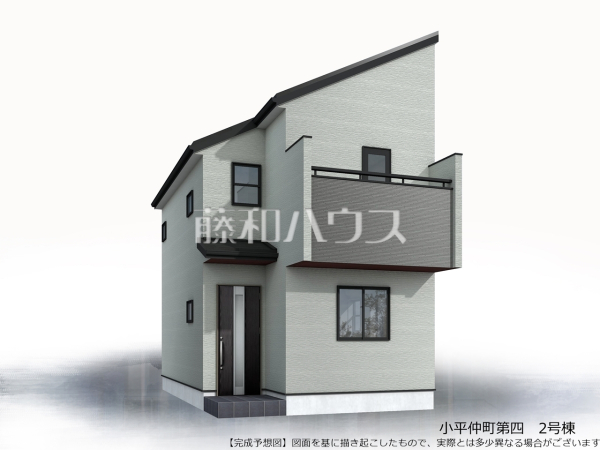 2号棟　完成予想図（外観）　【小平市仲町】モノトーンを中心とした配色の現代的なデザイン。直線的ですっきりとしたスクエアなデザインが、お客様のお住まいを都会的に印象づけます。　