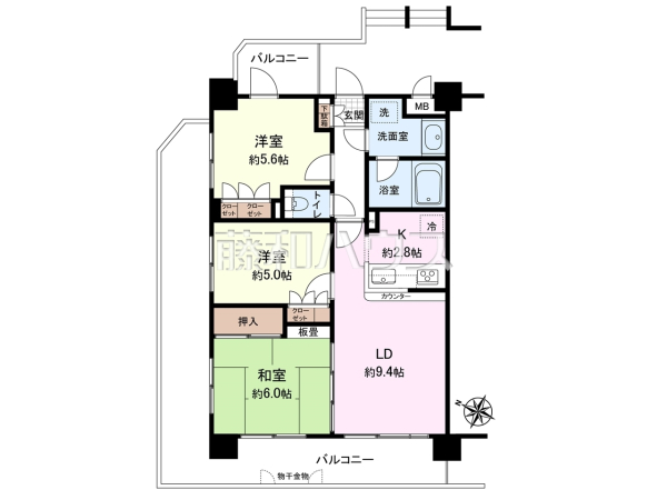 間取図　対面式のカウンターキッチンは、いつでもご家族を感じられる空間作りの重要ポイントになりそうです　【マイキャッスル大泉中央公園Ⅱ】